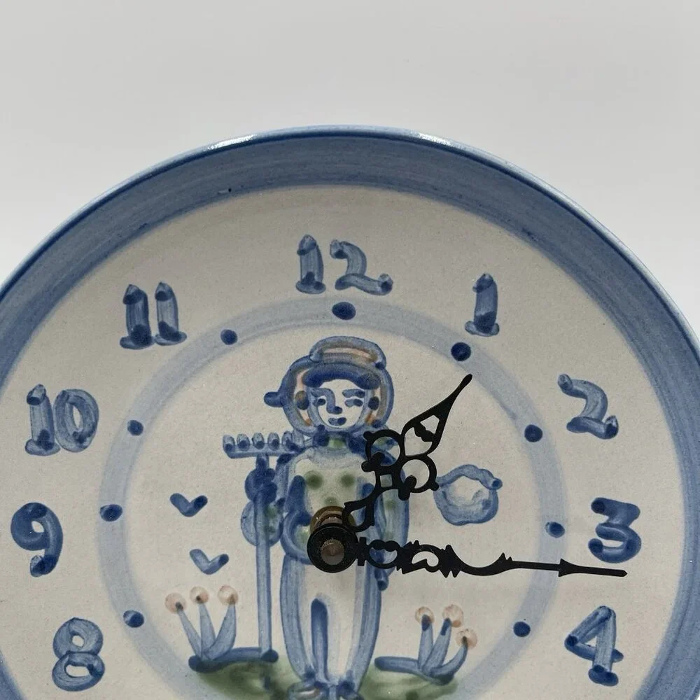 M.A Hadley Pottery 8.5 Inches Farmer Clock Hand Painted Signed Vintage Excellent